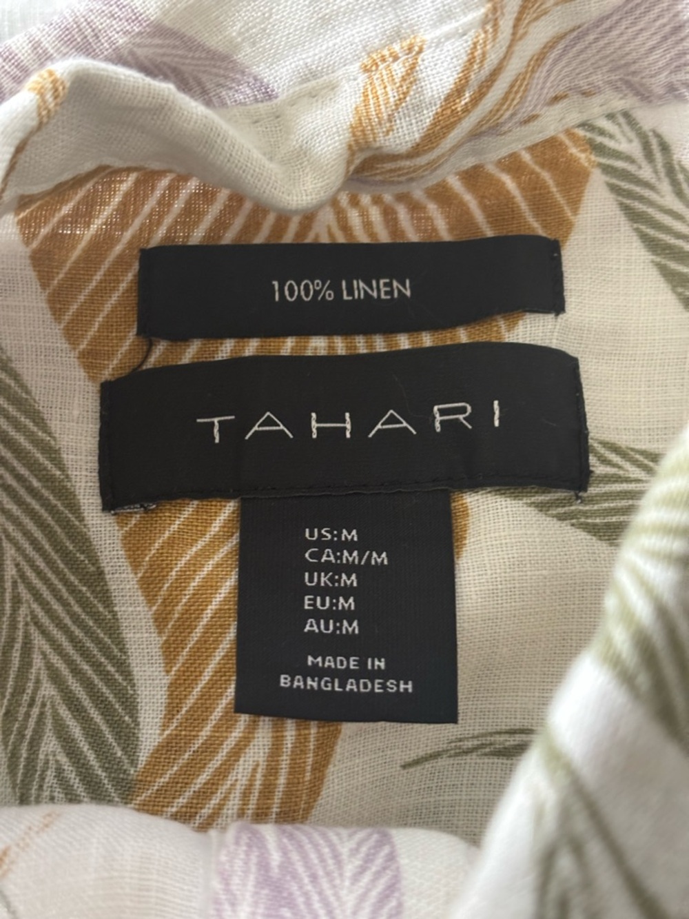 Tahari Casual Short-Sleeve Linen Button-Down Shirt Green Leaf Print Women’s M - Picture 4 of 4